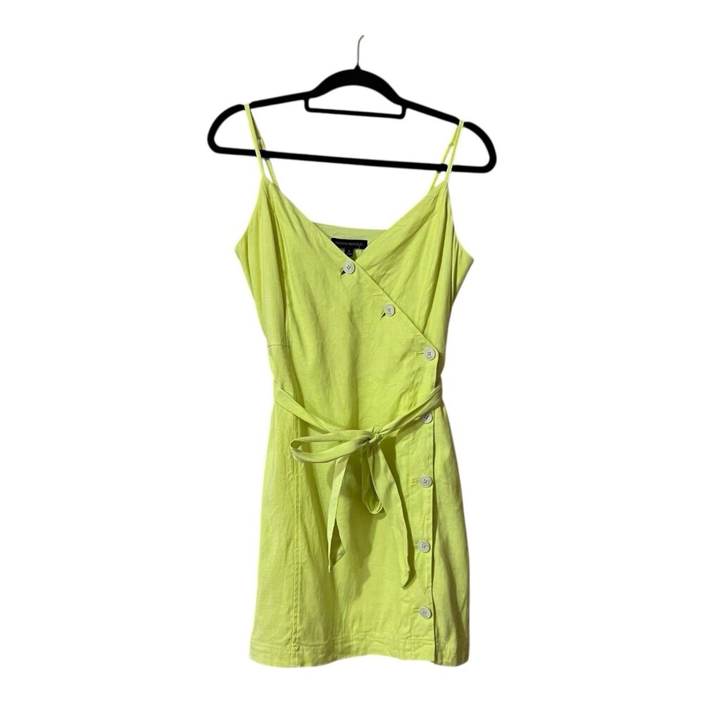 Banana Republic Womens Size 8 Linen Blend Green Asymmetrical Button Front Dress